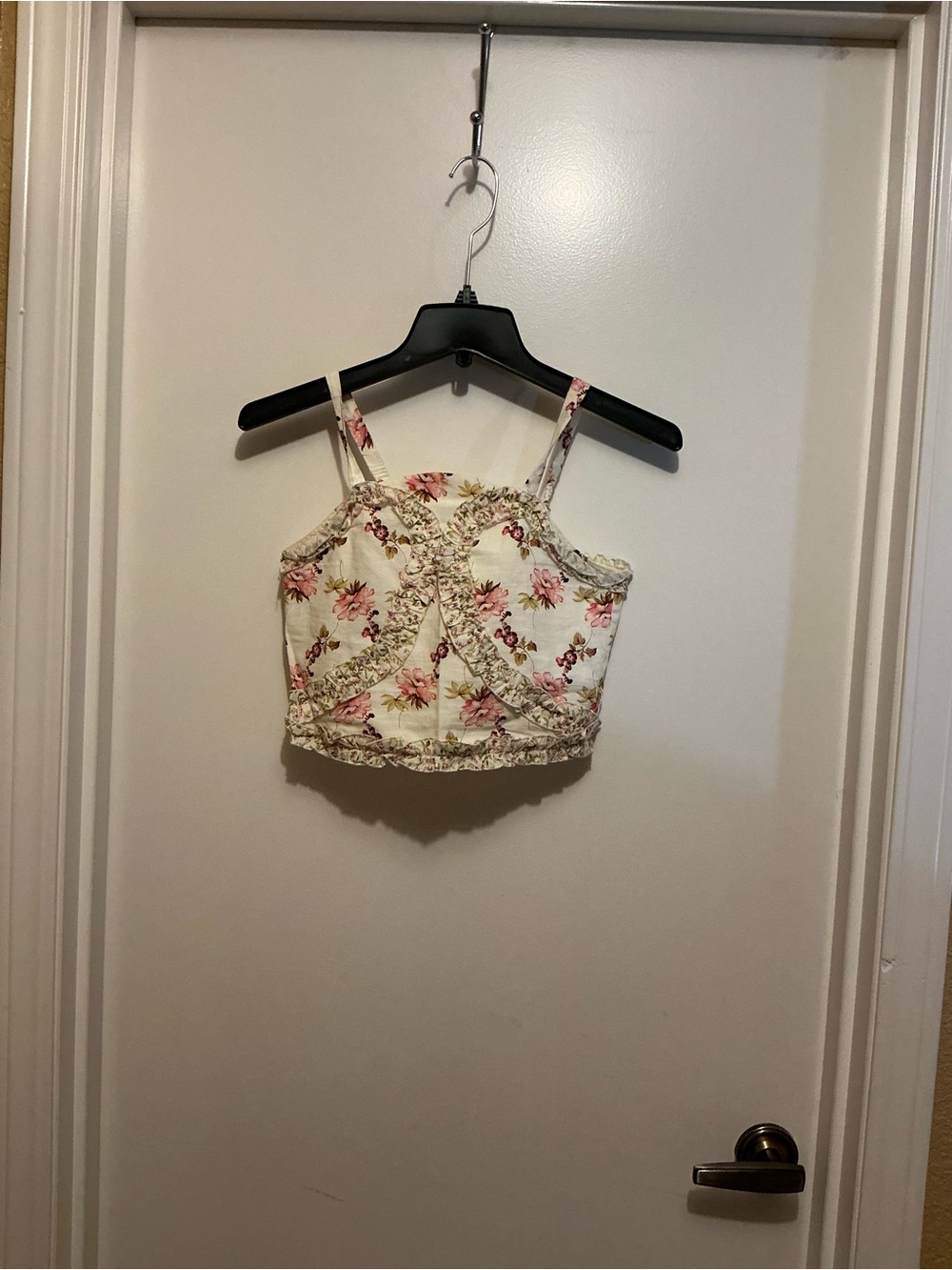 Floral Cropped Cami Top - Cream Pink